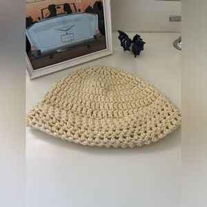 cream off white handmade knit beanie hat